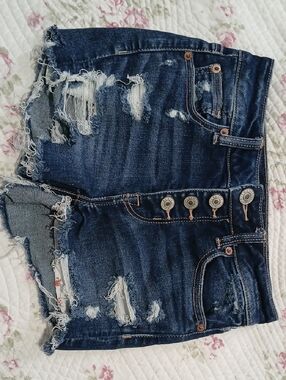 Sz 0 American Eagle Outfitters Dark Blue Distressed Denim Shorts